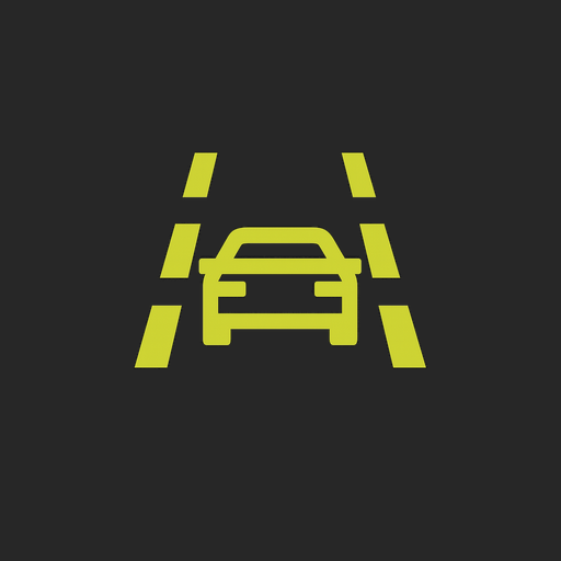 Lane assist car between lane markings icon
