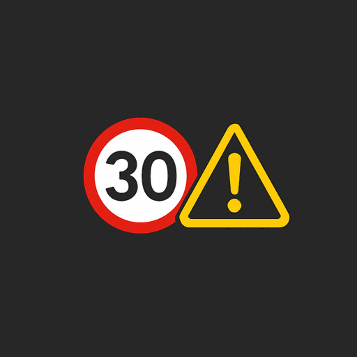 30 mph speed limit sign with warning triangle icon